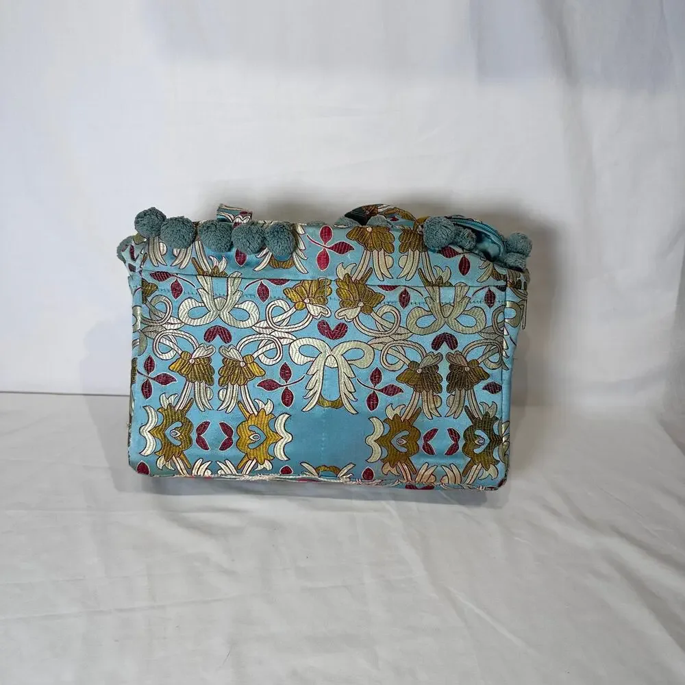 Vintage Petunia Pickle Bottom Purse Toddler Tote Diaper Bag Dressy Pom Poms